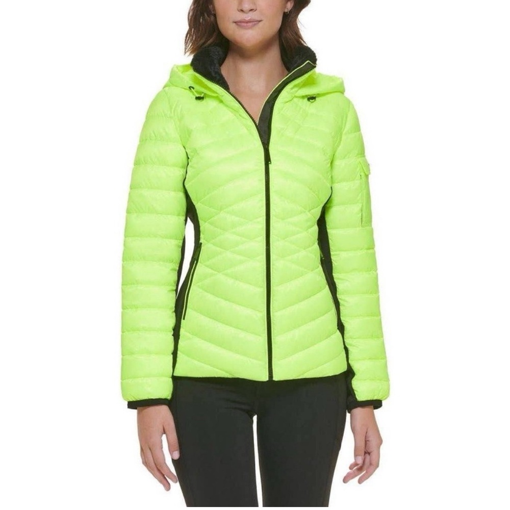 Calvin Klein Hooded Mixed-Media Puffer Jacket- Size S